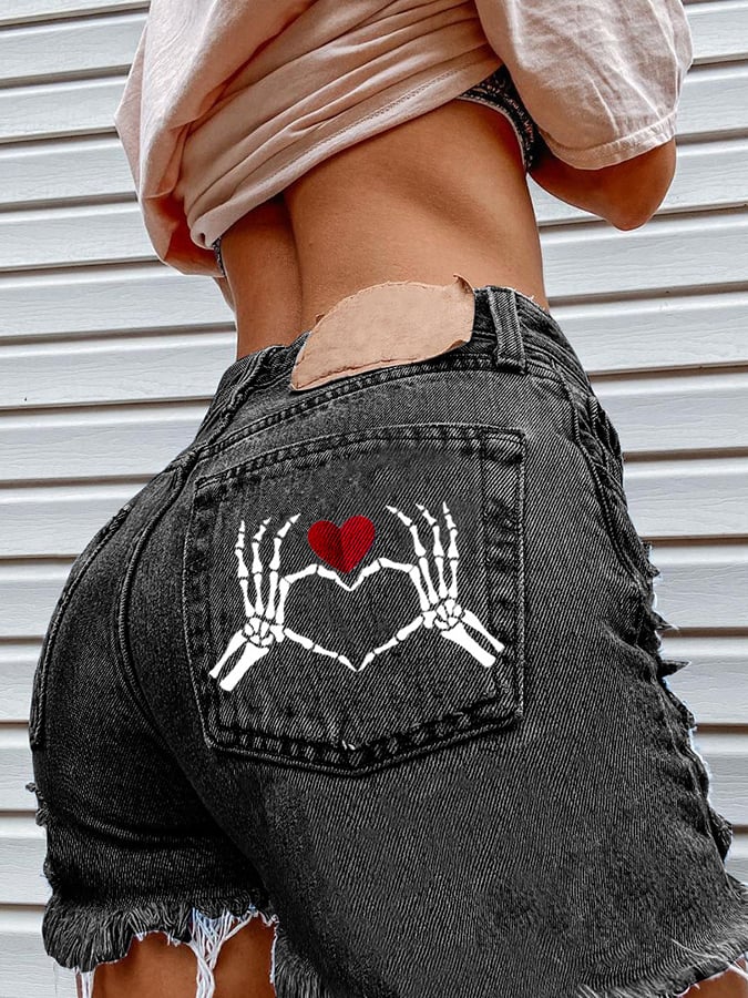 Women's Fashion Printed Hip-Stretching Sexy Denim Shorts