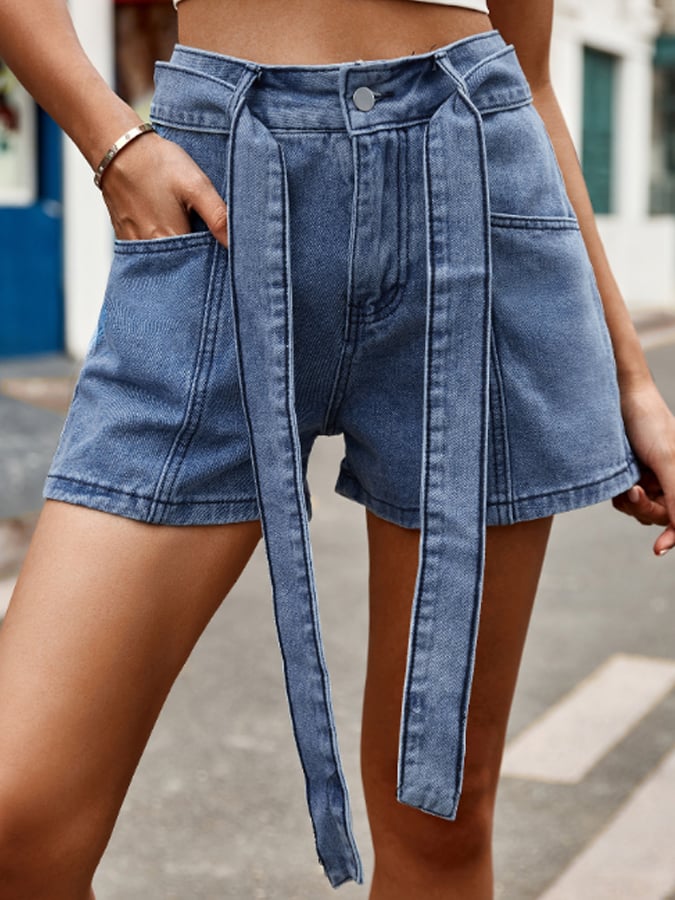 New High -Waist Lace Versatile Denim Shorts Casual Shorts