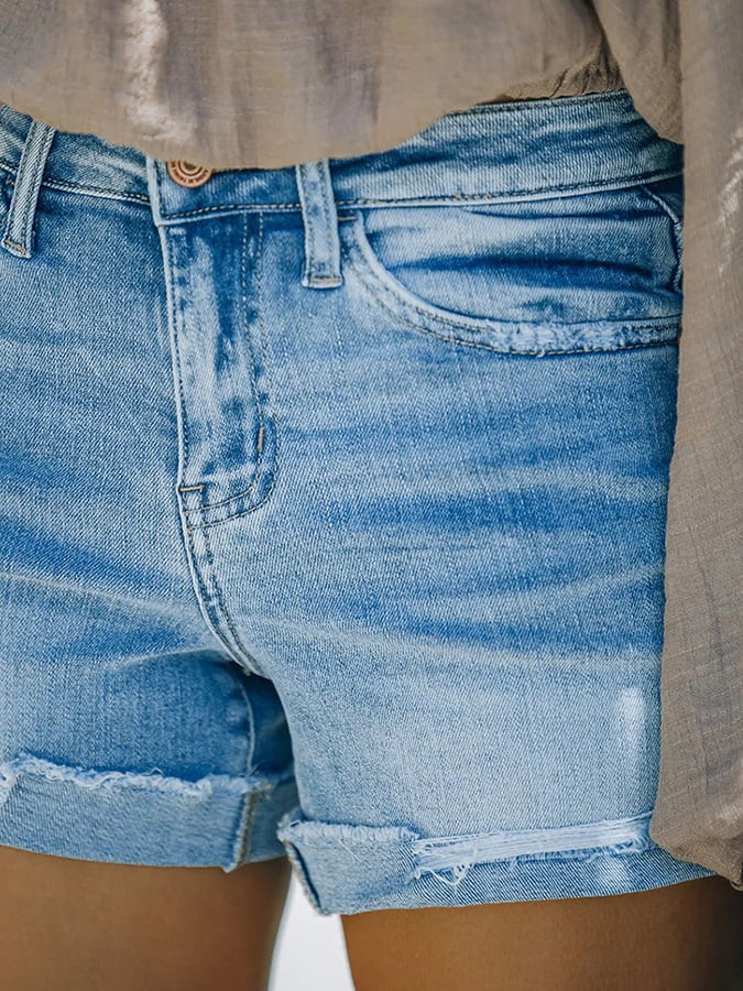 High-stretch Skinny Mid-rise Ripped Denim Shorts