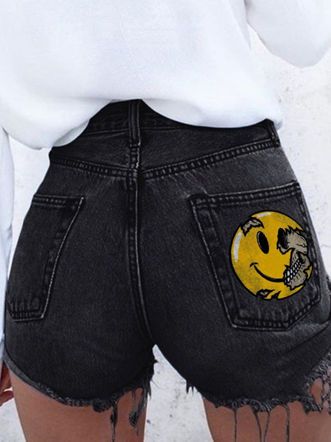 Women's Fashion Printed Hip-Stretching Sexy Denim Shorts