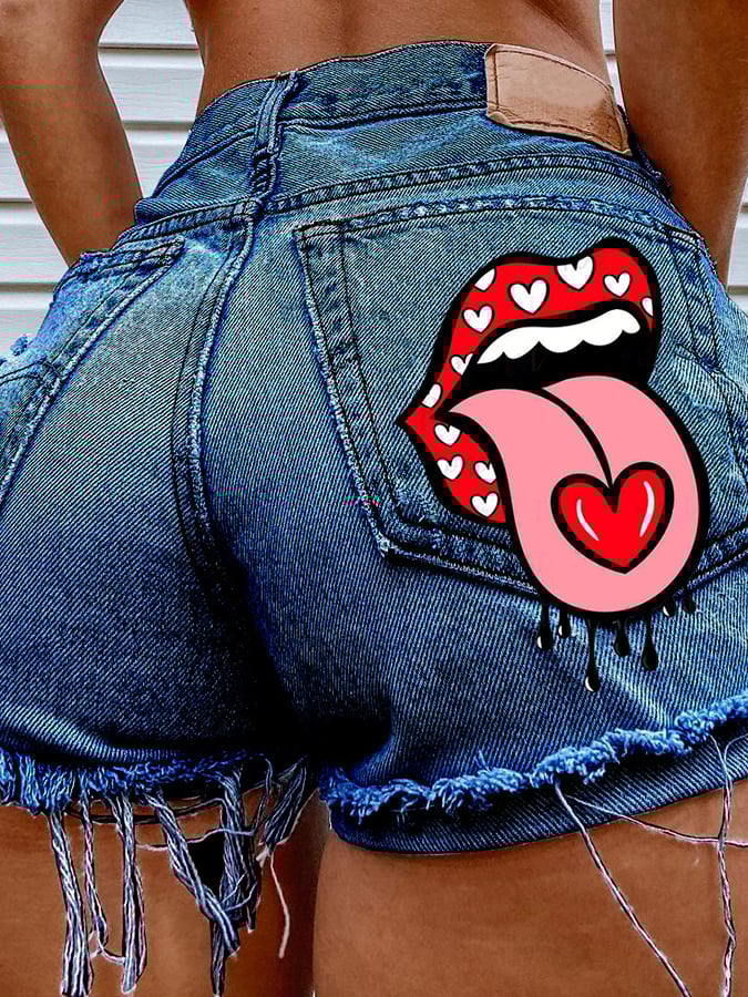 Women's Fashion Printed Hip-Stretching Sexy Denim Shorts