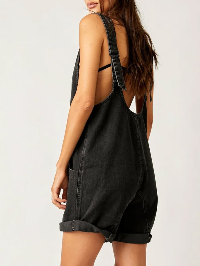 Women's Vintage Pocket Suspenders Adjustable Straps Washed Denim Jumpsuit