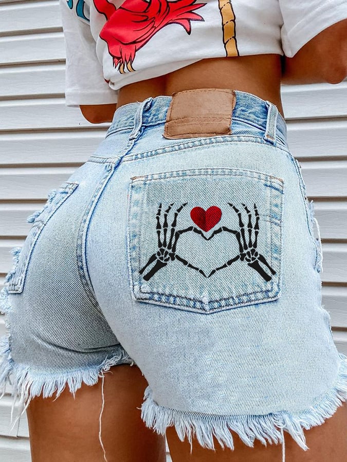Women's Fashion Printed Hip-Stretching Sexy Denim Shorts