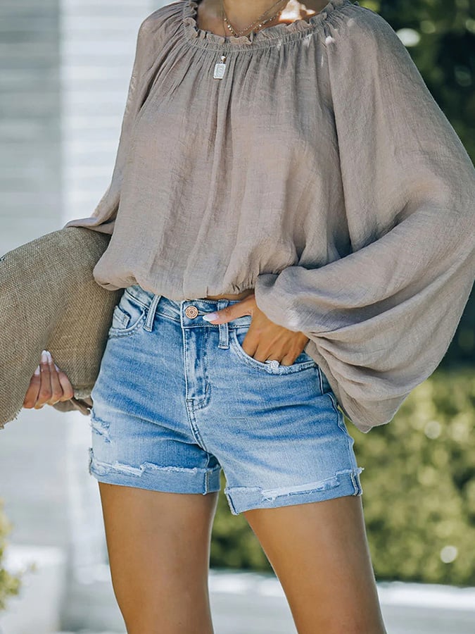 High-stretch Skinny Mid-rise Ripped Denim Shorts