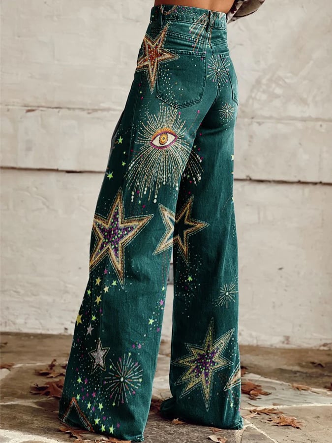 Women's Vintage Print Casual Wide Leg Pants