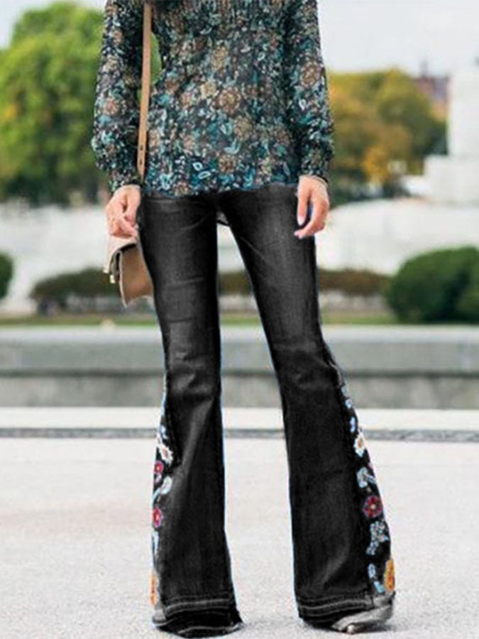 Vintage Flared Embroidered Jeans