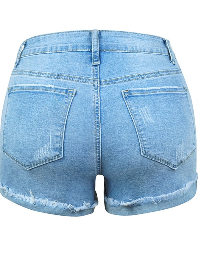 High-stretch Skinny Mid-rise Ripped Denim Shorts