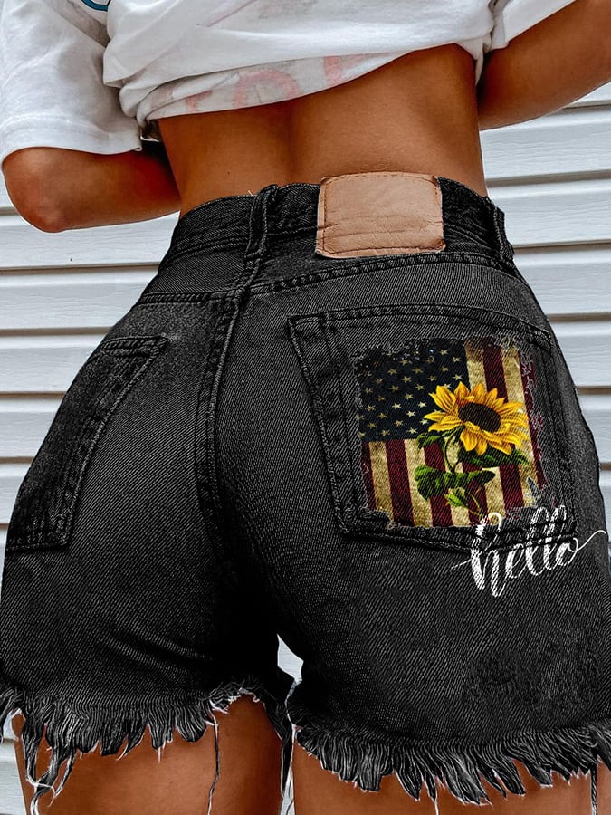 Women's Fashion Printed Hip-Stretching Sexy Denim Shorts