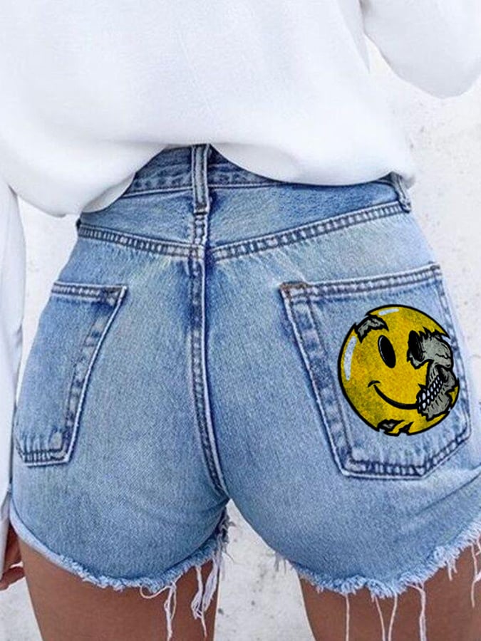 Women's Fashion Printed Hip-Stretching Sexy Denim Shorts
