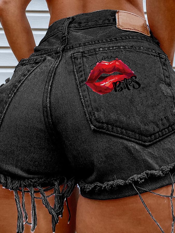 Women's Fashion Printed Hip-Stretching Sexy Denim Shorts