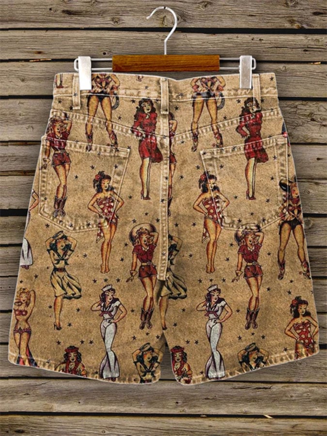 Women's Vintage Western Style Double Pocket Shorts