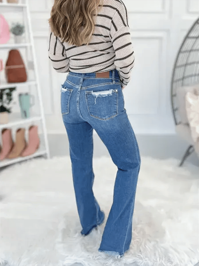Women's Fashion Micro Flared Raw Edge Double Button Jeans