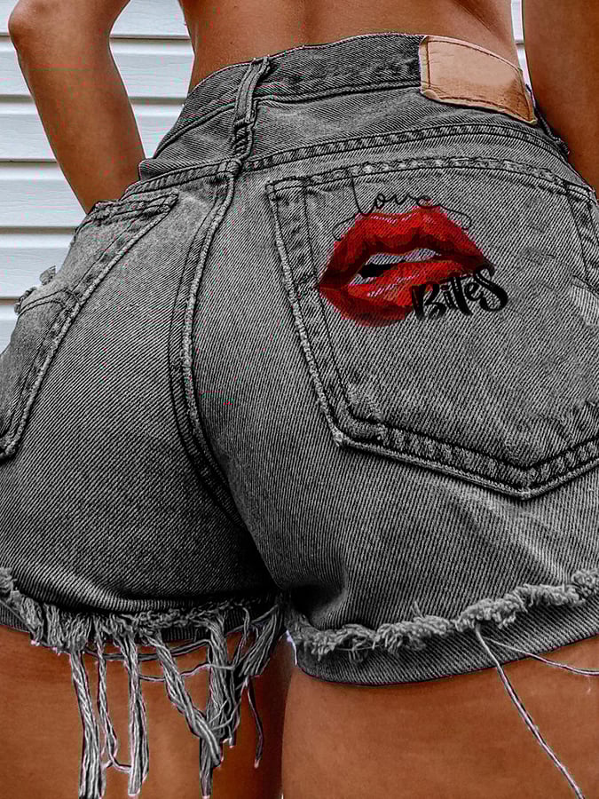 Women's Fashion Printed Hip-Stretching Sexy Denim Shorts