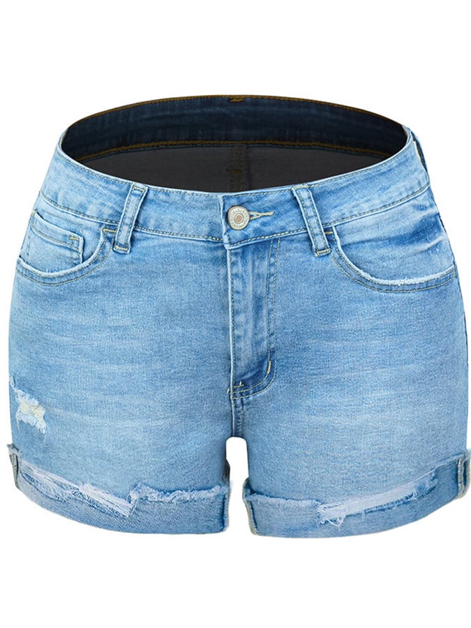 High-stretch Skinny Mid-rise Ripped Denim Shorts
