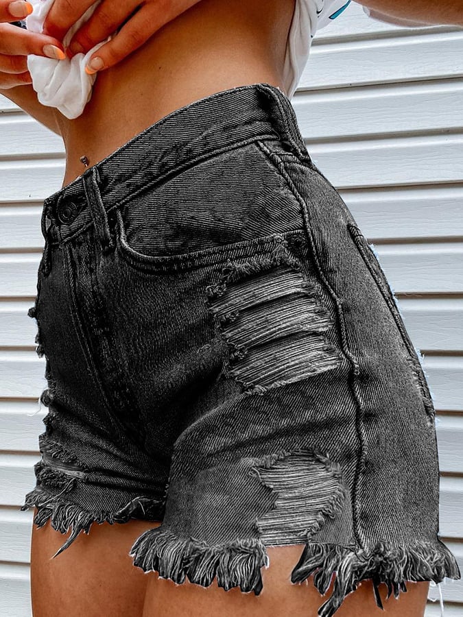 Women's Fashion Printed Hip-Stretching Sexy Denim Shorts