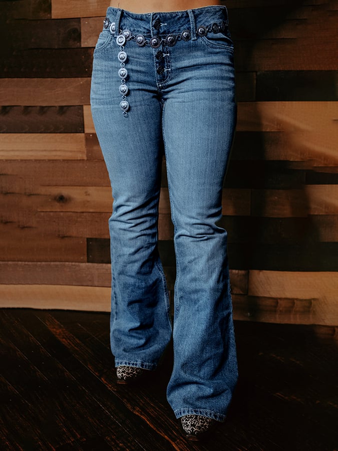 Western Button-Down Flared Denim Jeans