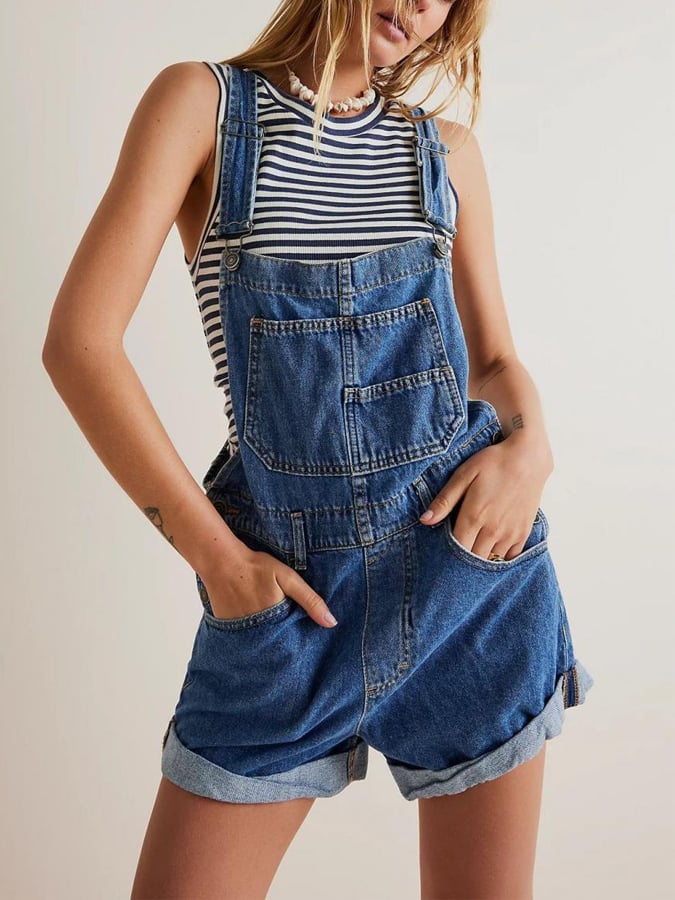 Women's Casual Loose Multi-Pocket Denim Jumpsuit