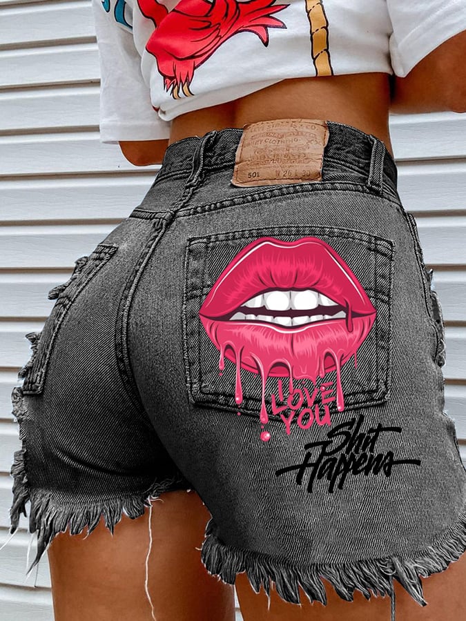 Women's Fashion Printed Hip-Stretching Sexy Denim Shorts