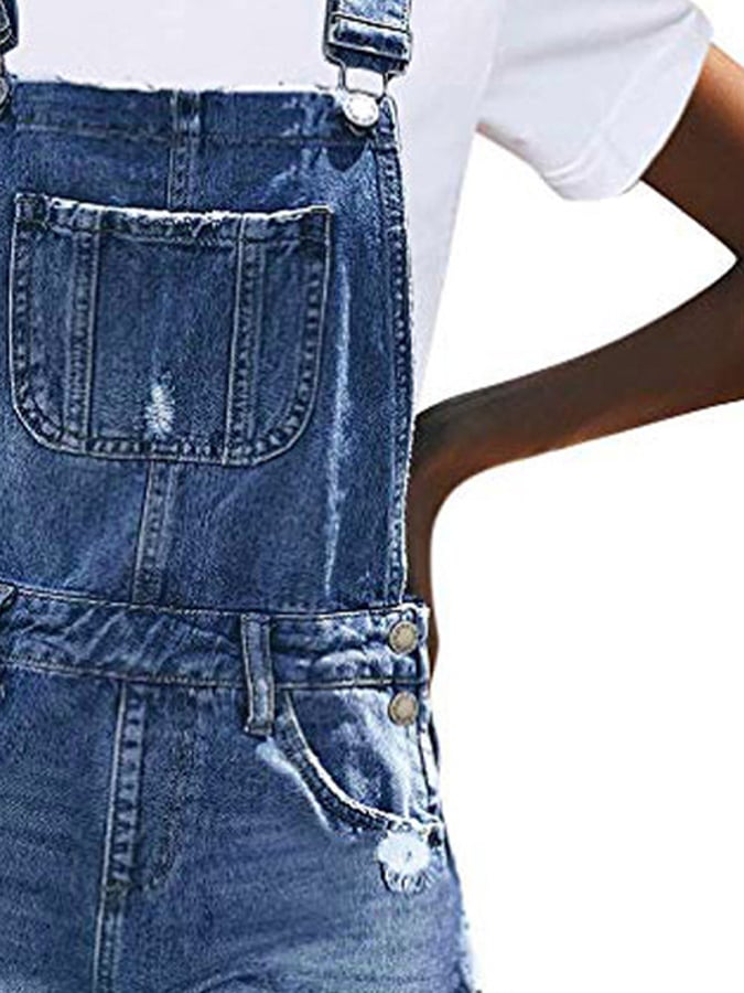 Women's Square Neck Ripped Overall Denim Jumpsuit