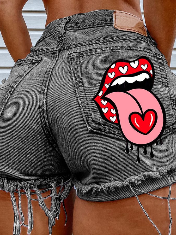 Women's Fashion Printed Hip-Stretching Sexy Denim Shorts