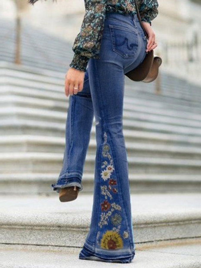 Vintage Flared Embroidered Jeans