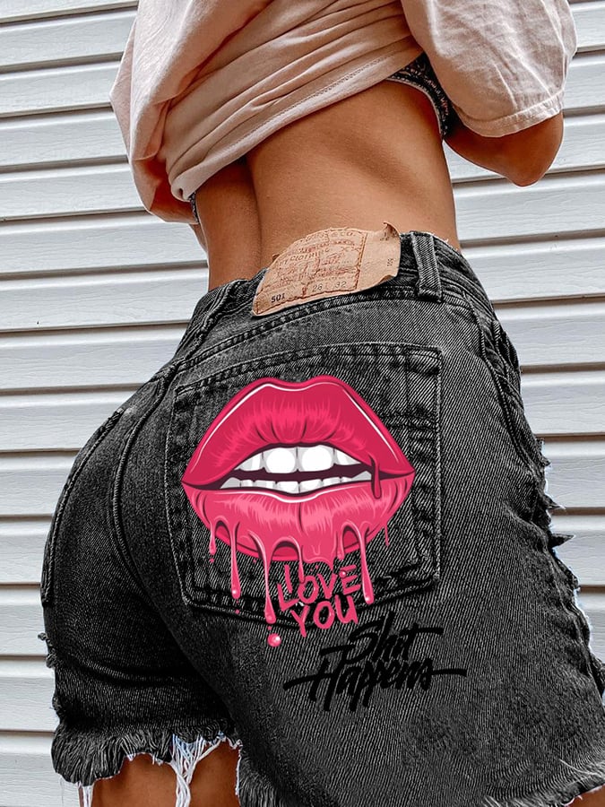 Women's Fashion Printed Hip-Stretching Sexy Denim Shorts