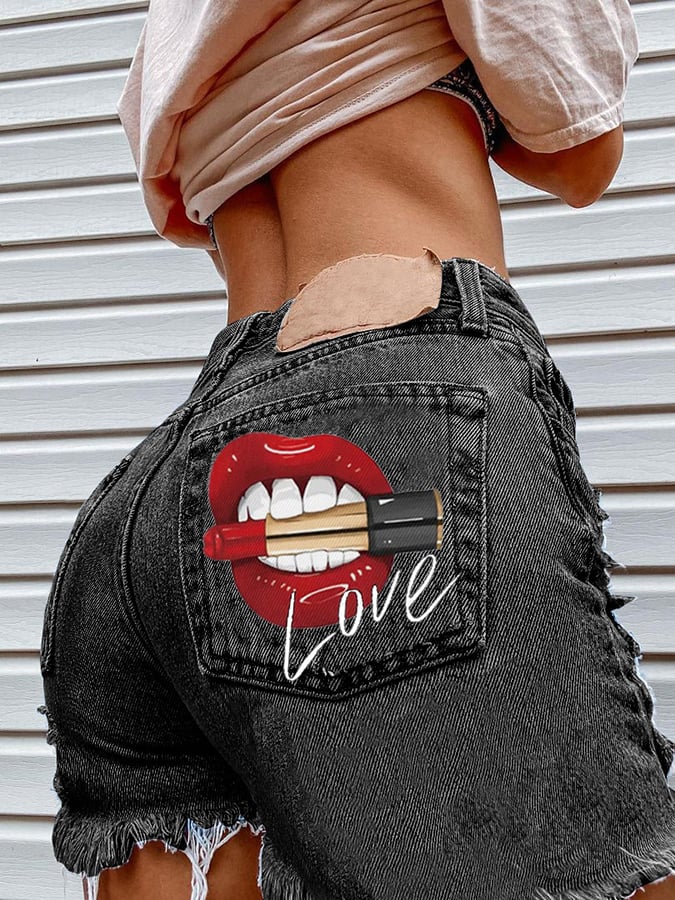 Women's Fashion Printed Hip-Stretching Sexy Denim Shorts