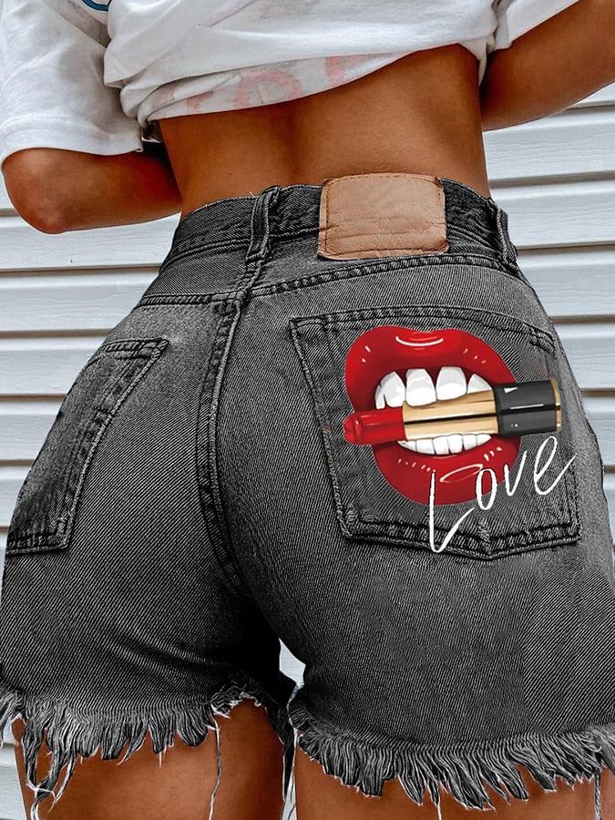 Women's Fashion Printed Hip-Stretching Sexy Denim Shorts