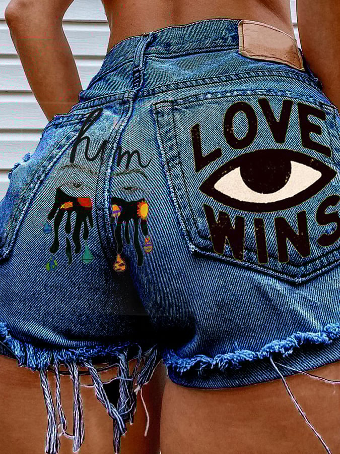 Women's Fashion Printed Hip-Stretching Sexy Denim Shorts