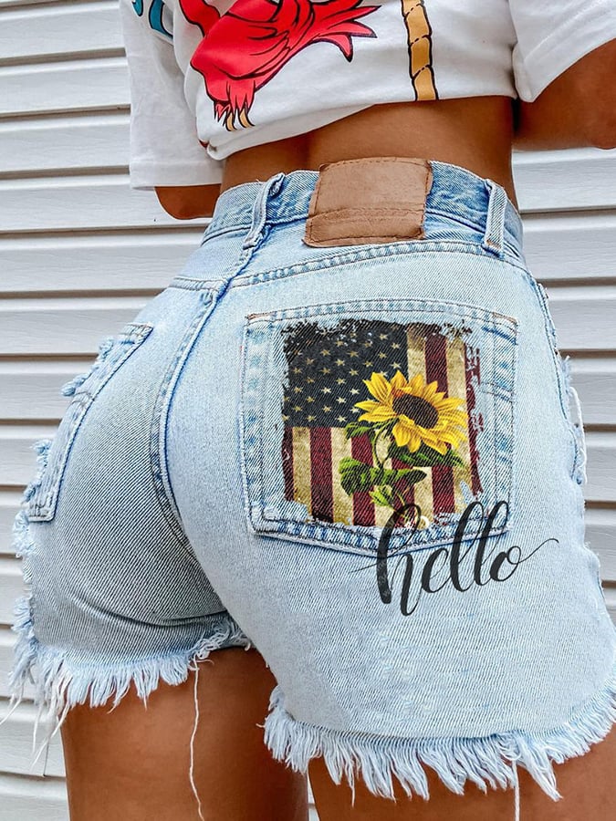 Women's Fashion Printed Hip-Stretching Sexy Denim Shorts