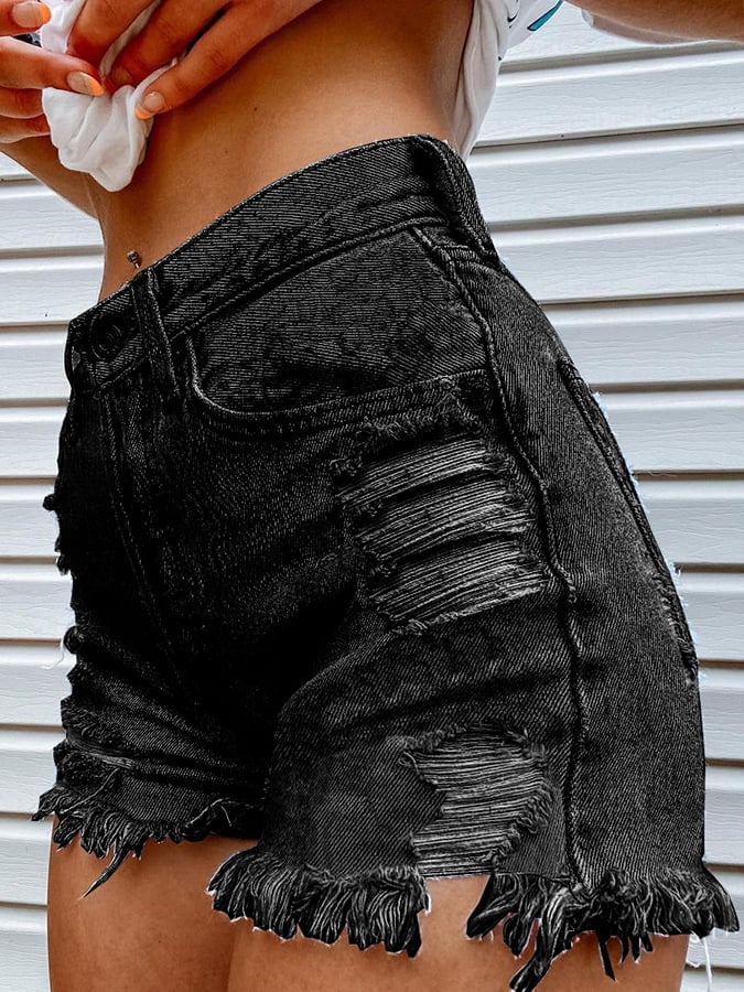 Women's Fashion Printed Hip-Stretching Sexy Denim Shorts