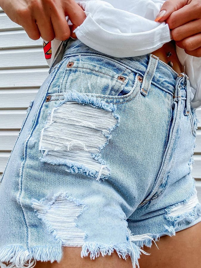Women's Fashion Printed Hip-Stretching Sexy Denim Shorts