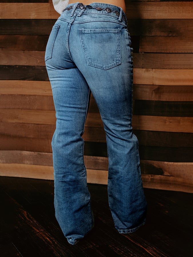 Western Button-Down Flared Denim Jeans