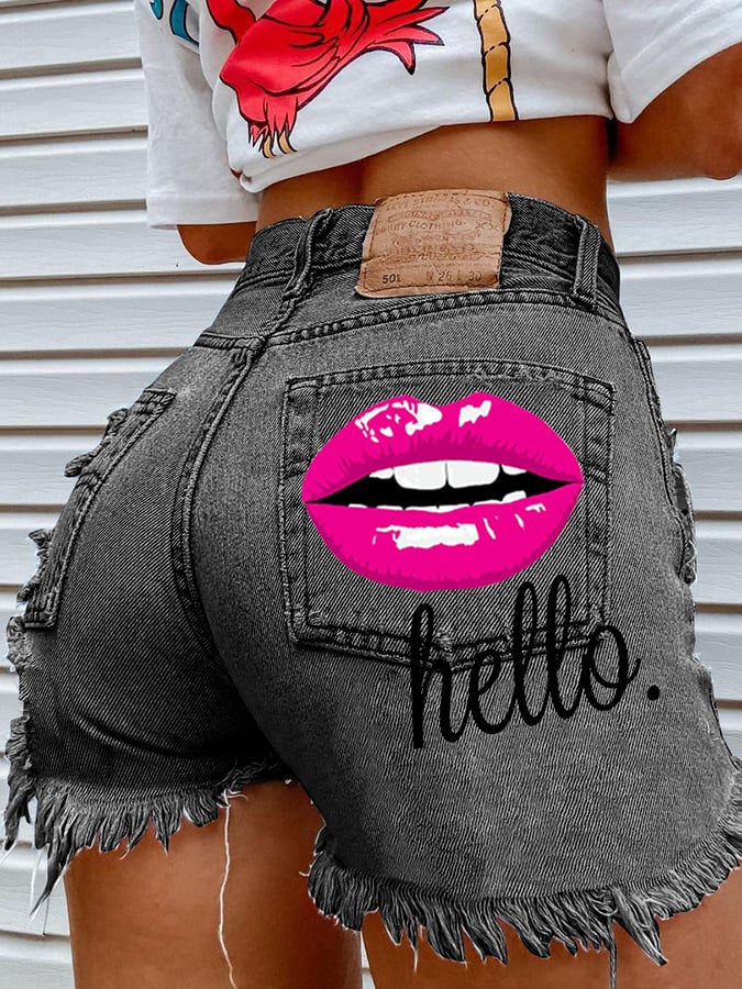 Women's Fashion Printed Hip-Stretching Sexy Denim Shorts