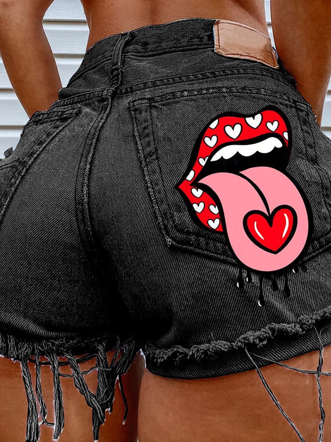 Women's Fashion Printed Hip-Stretching Sexy Denim Shorts