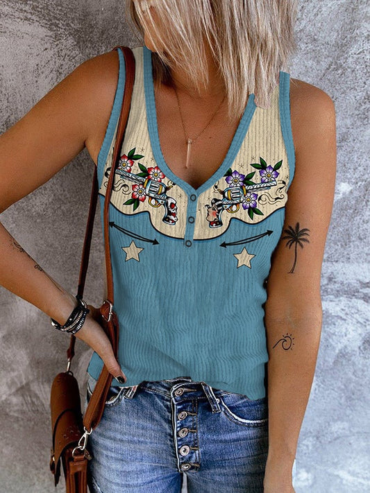 Women's Retro Western Style Printed Casual Vest
