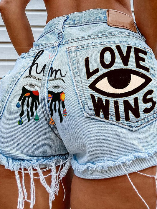 Women's Fashion Printed Hip-Stretching Sexy Denim Shorts