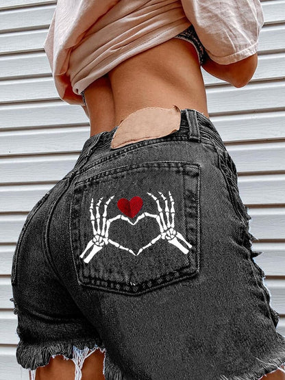 Women's Fashion Printed Hip-Stretching Sexy Denim Shorts