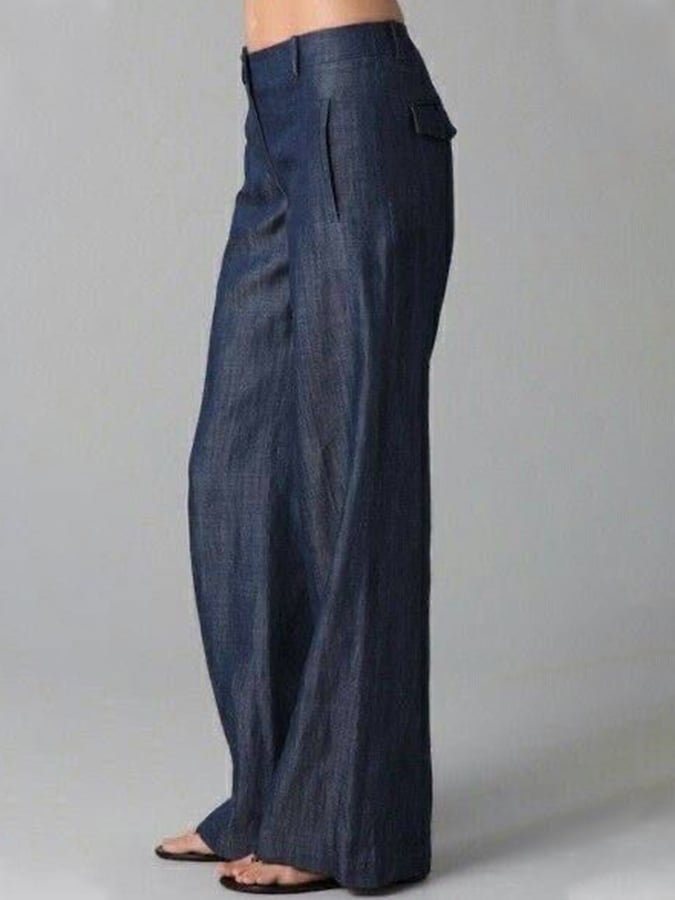 Women's Retro Solid Pocket Casual Pants