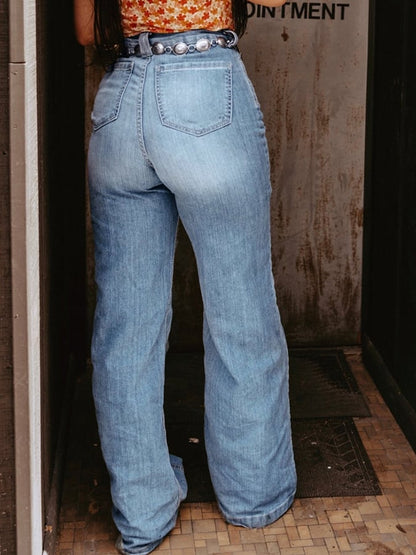 Flared Casual Jeans With Western Style Stitching Design