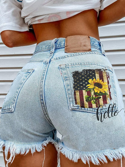 Women's Fashion Printed Hip-Stretching Sexy Denim Shorts