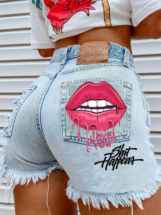 Women's Fashion Printed Hip-Stretching Sexy Denim Shorts