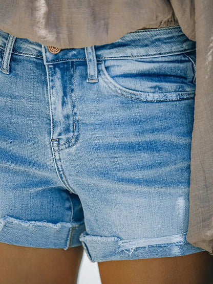 High-stretch Skinny Mid-rise Ripped Denim Shorts