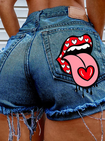 Women's Fashion Printed Hip-Stretching Sexy Denim Shorts