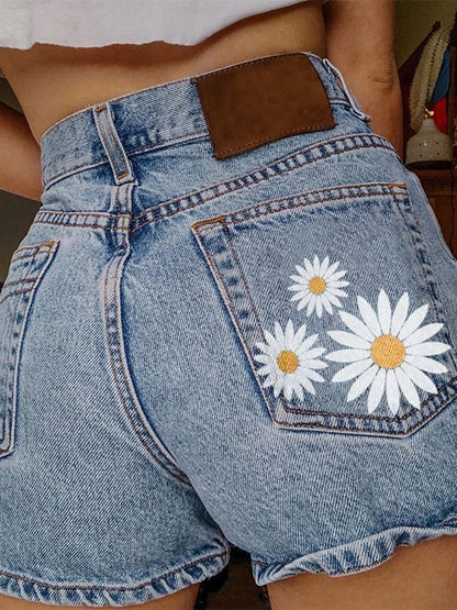 Women's Fashion Printed Hip-Stretching Sexy Denim Shorts