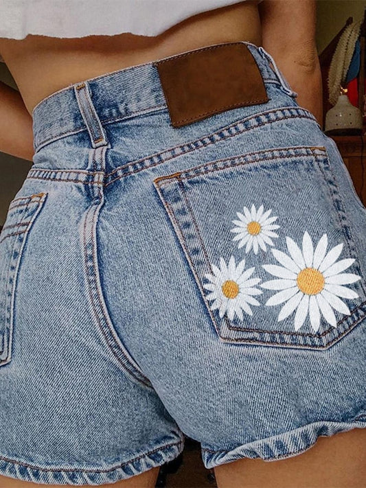 Women's Fashion Printed Hip-Stretching Sexy Denim Shorts