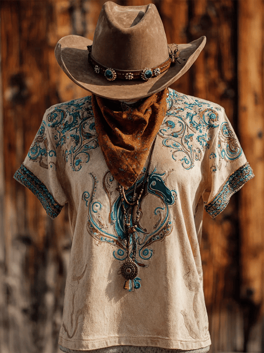 Women's Western Design Crew Neck T-Shirt