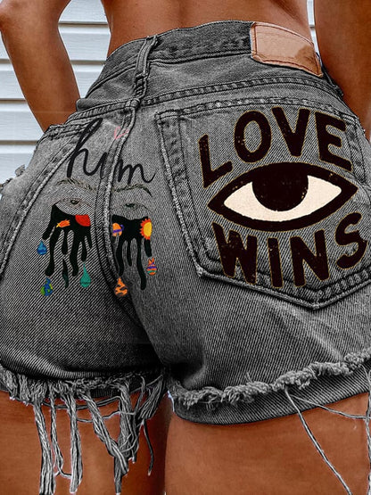Women's Fashion Printed Hip-Stretching Sexy Denim Shorts