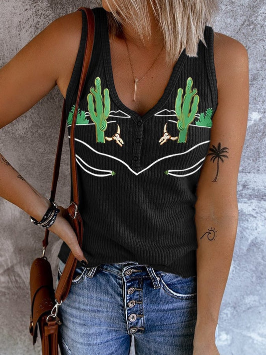 Women'S Western Retro Print Casual Tank Top