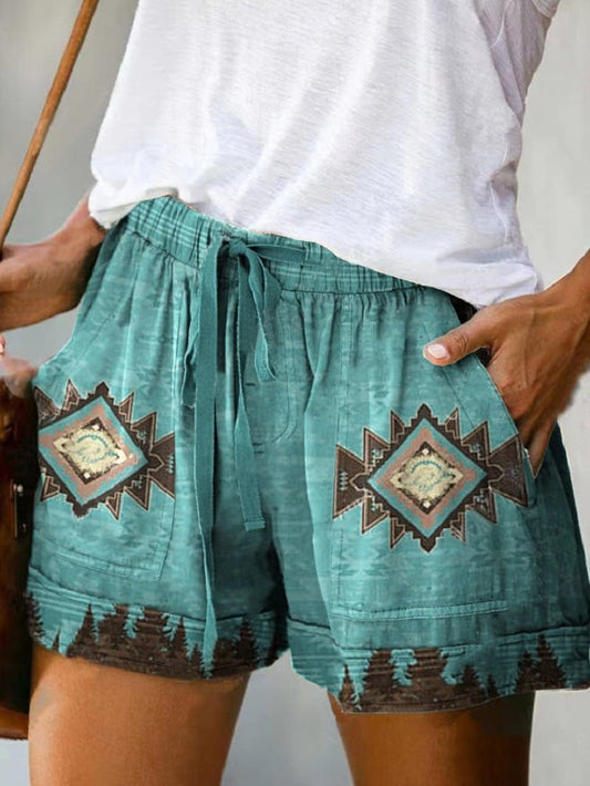 Women's Western Vintage Print Casual Shorts